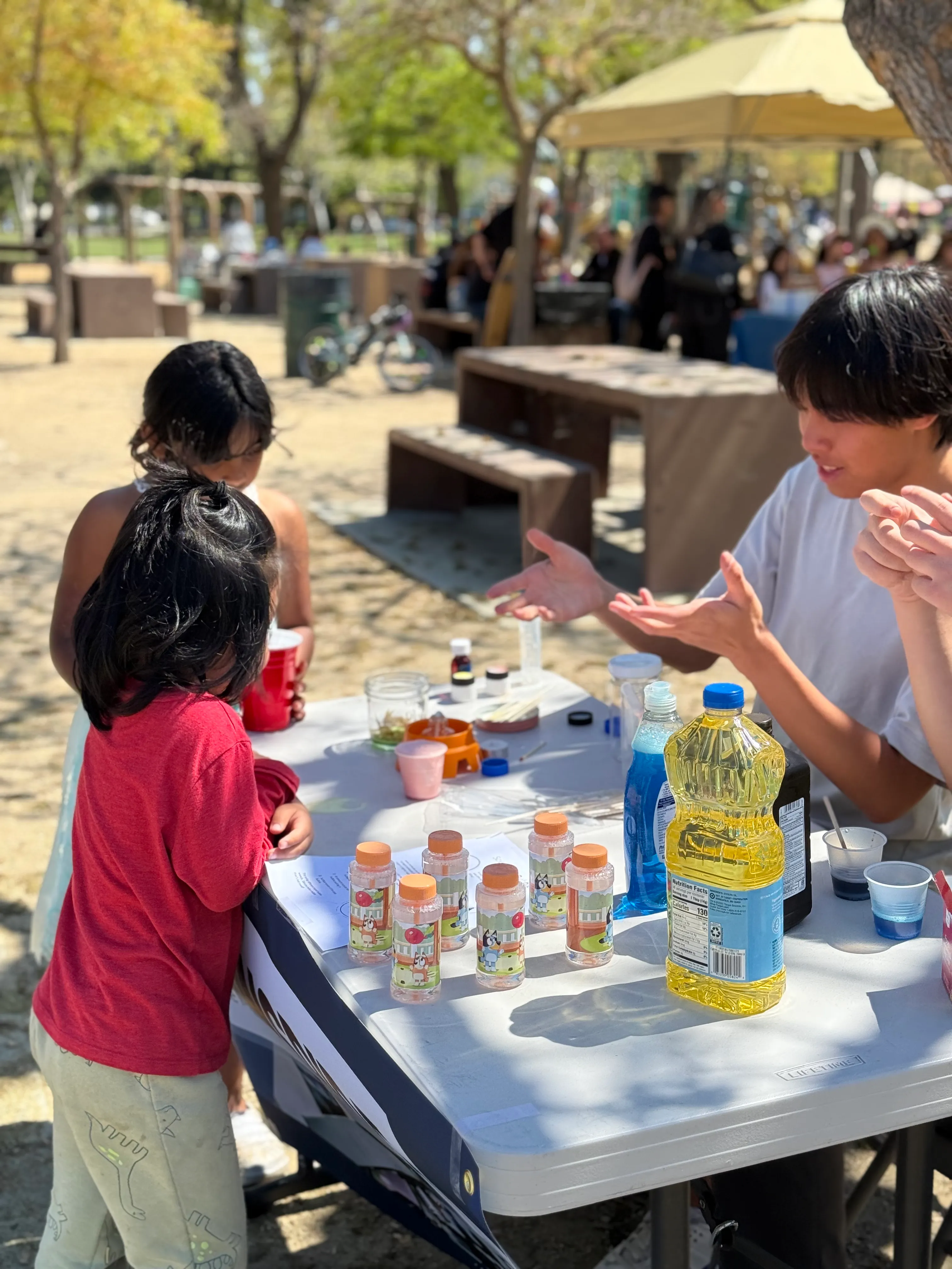Students watch a chemistry demonstration at Lonehill Park.